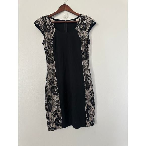 Express Black And Lace Fitted Body Con  Dress sz 4 - Picture 1 of 5